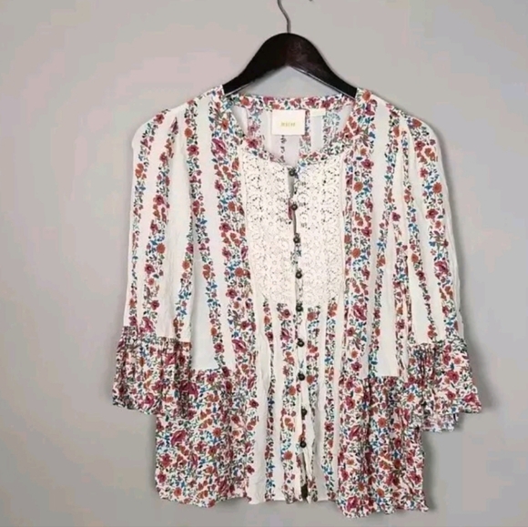 Anthropologie Maeve Hiver Floral‎ Boho Buttondown Blouse Size 6 - Picture 3 of 9
